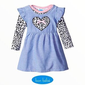 BON BEBE | Blue | CHEETAH CHAMBRAY DRESS SET